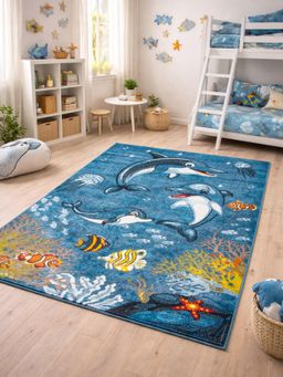 OBSESSIONS - Polypropylene Printed Kids Carpet Jute Backing - Blue (4x6 feet)