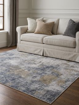 OBSESSIONS - Carpet Abstract Pattern Cotton Backing - Blue & Cream