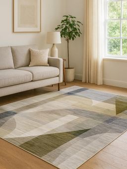 OBSESSIONS - Carpet Abstract Pattern Cotton Backing - Olive & Blue