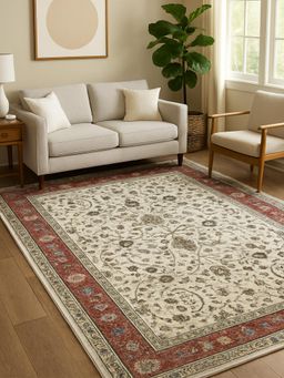 OBSESSIONS - Carpet Classical Pattern Cotton Backing - Cream & Maroon