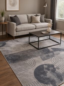 OBSESSIONS - Carpet Abstract Pattern Cotton Backing - Grey & Blue