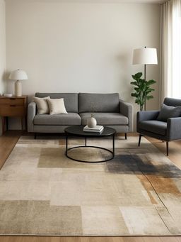 OBSESSIONS - Carpet Abstract Pattern Cotton Backing - Beige & Cream