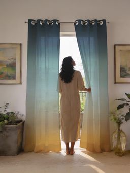 Urban Space - 35-40% Light Filtering Sheer Window Curtains - Blue Ombre (Pack of 2)