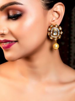 AG'S - Anika Off White Drop Gold Plated Kundan Earrings