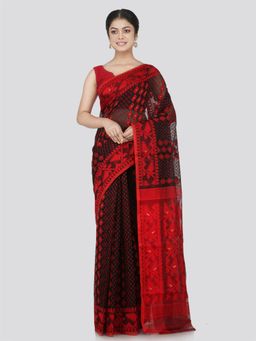 PinkLoom - Women's Soft Cotton Jamdani Saree Without Blouse Piece, Black