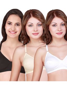 Floret - Pack Of 3 Solid Full - Coverage Cotton Bras - Multi-Color
