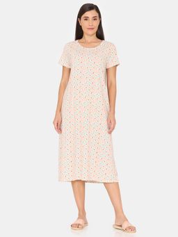 Zivame - Rosaline Serenity Knit Cotton Mid Length Nightdress - Oatmeal