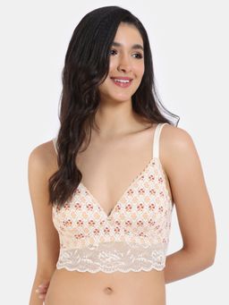 Zivame - X Monisha Jaising Padded Non Wired Medium Coverage Lace Bra - Ecru Bouquet Print