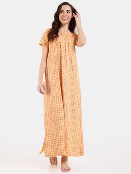 Zivame - Desi Drama Knit Cotton Full Length Nightdress - Buff Yellow