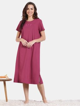 Zivame - Mod Magic Knit Cotton Mid Length Nightdress - Jazzy