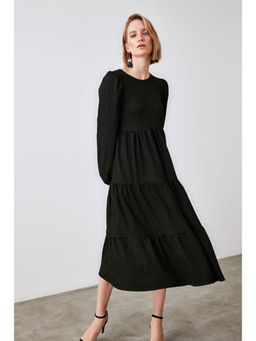 Trendyol - Black Puff Sleeve Midi Smock Dress