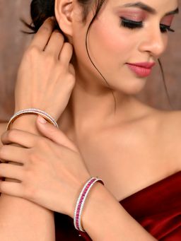 Silvermerc Designs - Gold Plated American Diamond Handcrafted Bangles (Set of 2)