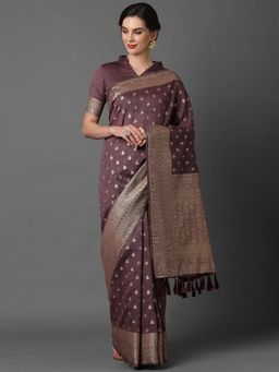 Akhilam - Mauve Wedding Silk Blend Woven Design Saree with Unstitched