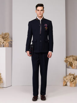 S&N by Shantnu Nikhil - Men Navy Blue Bandhgala
