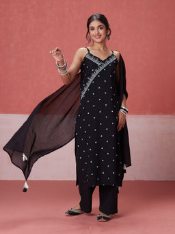 Likha - Black Kora Printed kurta, Pant & Dupatta LIKSKD250 (Set of 3)