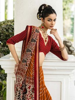 Libas - Mustard Printed Saree with Unstitched Blouse