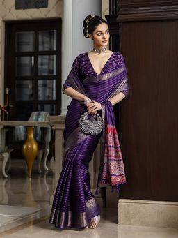 Libas - Purple Ethnic Motif Woven Design Saree with Unstitched Blouse
