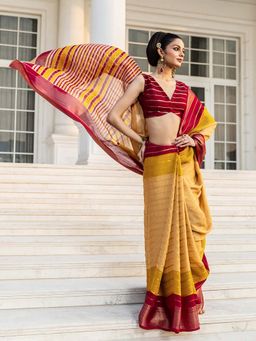 Libas - Maroon Zari Woven Design Border Saree with Unstitched Blouse