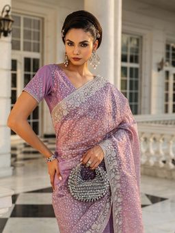 Libas - Lavender Nylon Embroidered Saree with Unstitched Blouse