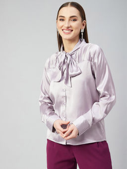 Marie Claire - Women Casual Grey Colour Tie-up Neck Solid Regular Top