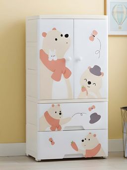 Polka Tots - Kids Pooh Collapsible Plastic Almirah Wardrobe Storage Organizer Shelf Cabinet Rack