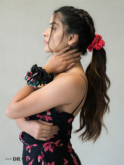 Hair Drama Co. - Fushcia Printed Satin Scrunchies (Set of 3)