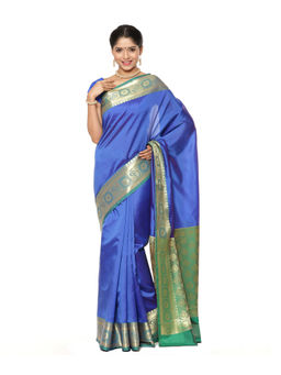 Banarasi Silk Works - Royal Blue Valkalam Katan Silk Anchal Saree with Unstitched Blouse