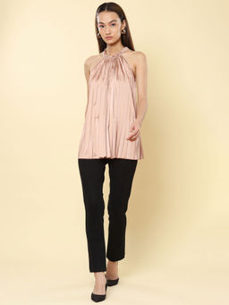 Label Ritu Kumar - Champagne Pleated Halter Neck Top