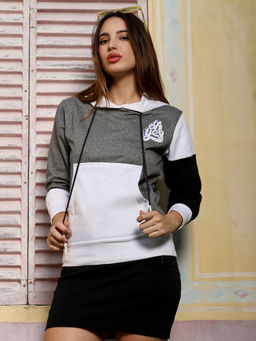 PINACOLADA - Womens Moon Grey and Chalk White Typo Block Pulllover Hoodie