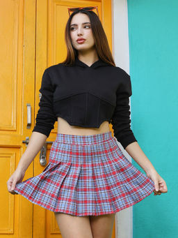 Campus Sutra - Womens Midnight Black Cropped Corset Hoodie