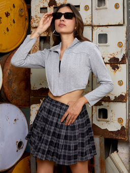 Campus Sutra - Womens Light Grey Zip Front Corset Hoodie