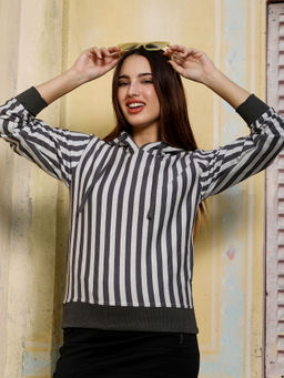 PINACOLADA - Womens Charcoal Grey Candy Stripe Pullover Hoodie