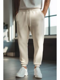 Nobero - White Regular Fit Mid Rise Joggers