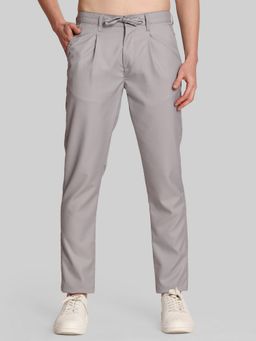 Bene Kleed - Grey Men Mid-Rise Slim Fit Korean Style Pleated Casual Trousers