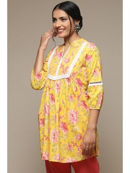Biba - Women Yellow Printed Cotton Straight Kurti
