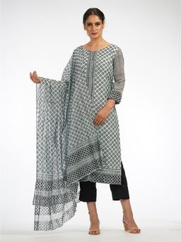 Shruti S - Grey Hand Painted Pant Suit (Set of 3)