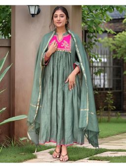 Gahan - Womens Viscose Rayon Embroidered Anarkali with Pant & Dupatta