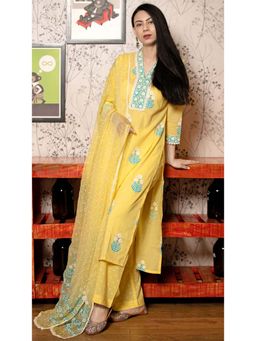 Gahan - Womens Viscose Rayon Straight Printed Kurta with Pant & Dupatta