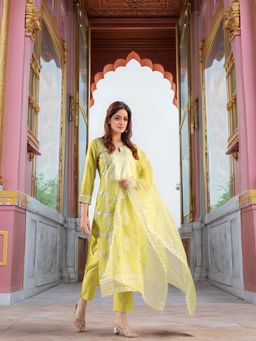 Gahan - Womens Viscose Rayon Straight Embroidered Kurta with Pant & Dupatta