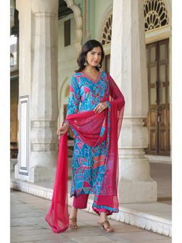 Gahan - Womens Viscose Rayon Straight Printed Kurta with Pant & Dupatta