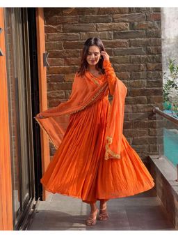 Gahan - Womens Viscose Rayon Solid Anarkali with Pant & Dupatta