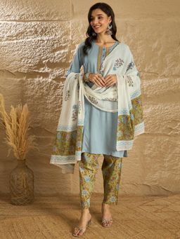 Gahan - Light Blue Printed Kurta with Salwar and Dupatta