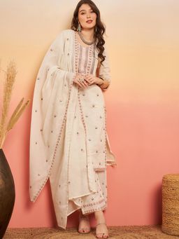 Gahan - Off White Kurta with Embroidered Pant and Dupatta