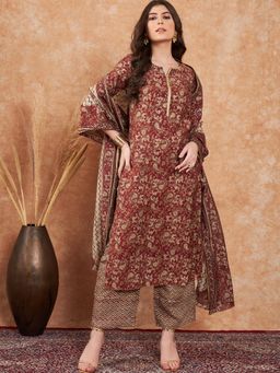 Gahan - Maroon Printed Kurta with Pant and Printed Dupatta
