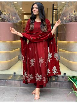 Gahan - Womens Viscose Rayon Anarkali Printed with Pant & Dupatta