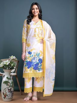 Gahan - Womens Cotton Blend Printed Straight Kurta with Pant and Dupatta
