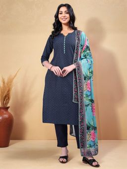 Gahan - Womens Cotton Blend Woven Straight Kurta with Pant and Dupatta