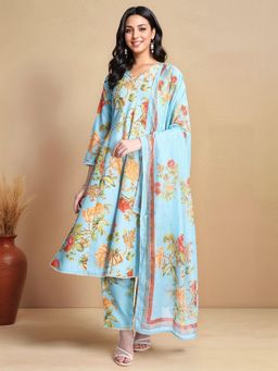 Gahan - Womens Pure Cotton Printed Anarkali with Pant and Dupatta