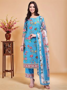 Gahan - Womens Pure Cotton Printed Straight Kurta with Pant and Dupatta