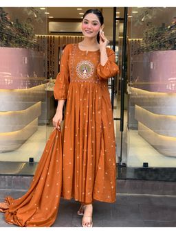 Gahan - Womens Viscose Rayon Embroidered Anarkali with Pant & Dupatta